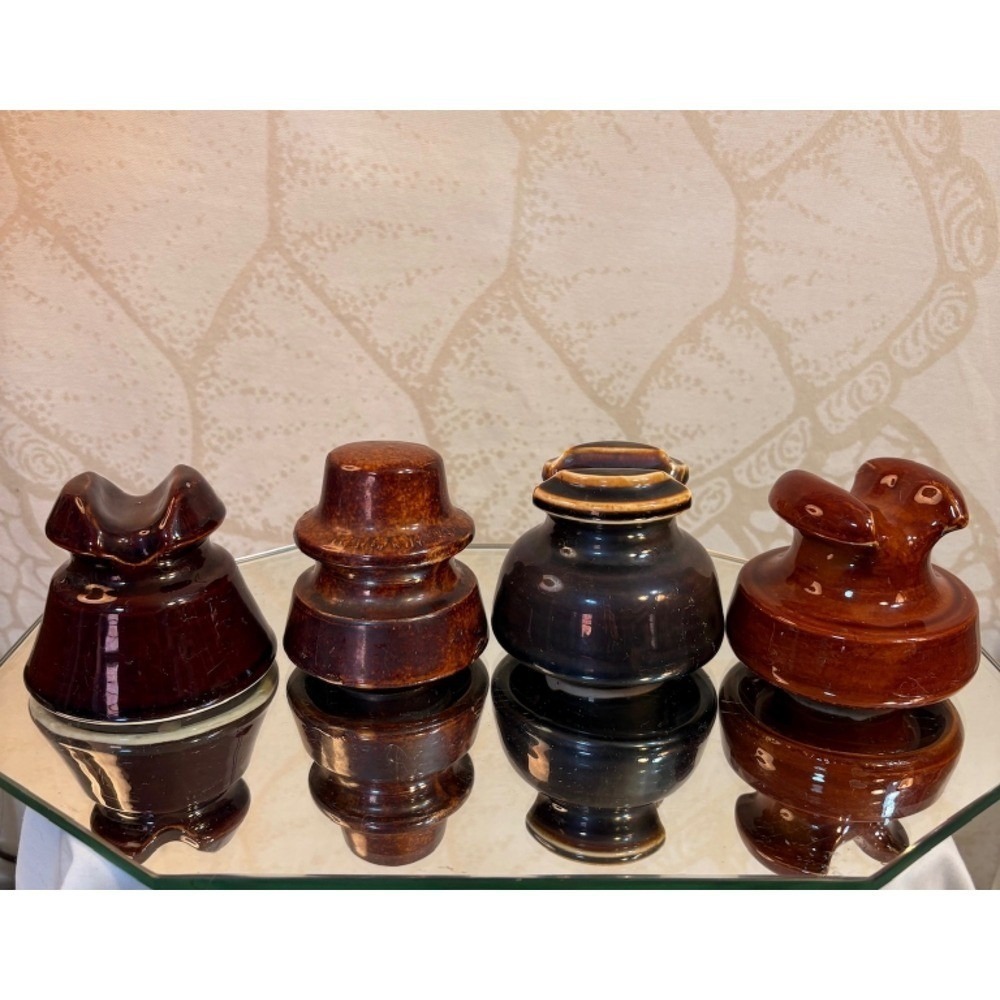 Vintage Ceramic Electrical Insulator Collection Lot Brown and Black